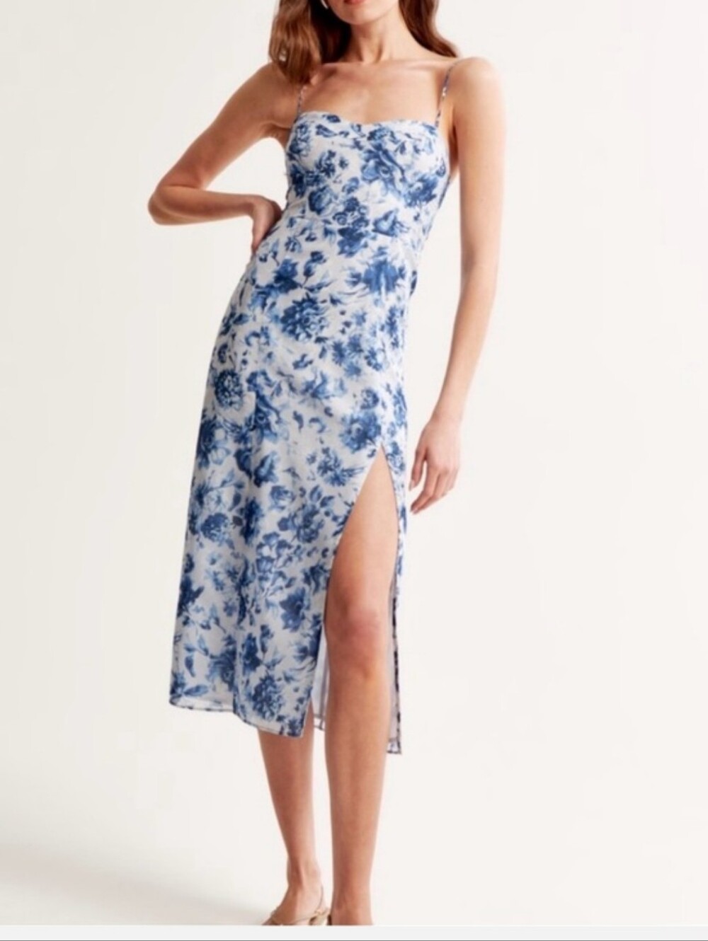 Abercrombie And Fitch Blue Floral Slip Midi Dress with Side Slit Size XXL